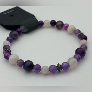Purple and White Beaded Bracelet